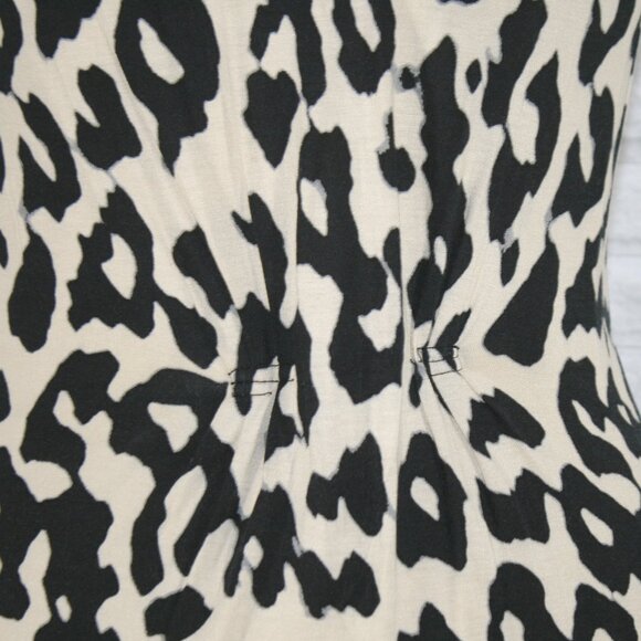 ANN TAYLOR LOFT Dress Sleeveless Animal Print Knit Ruched Black Cream Small - Picture 3 of 13